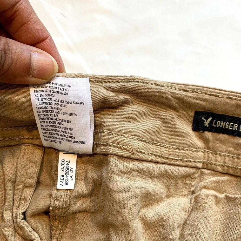 American Eagle Longer Length Chino Shorts Mens 29x12 Extreme Flex Khaki‎ NEW - Picture 9 of 12